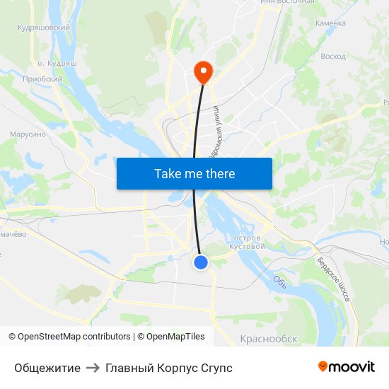 Общежитие to Главный Корпус Сгупс map