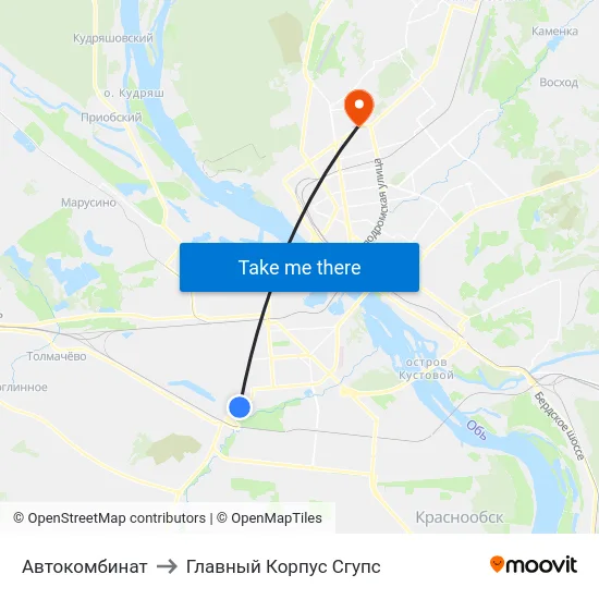 Автокомбинат to Главный Корпус Сгупс map
