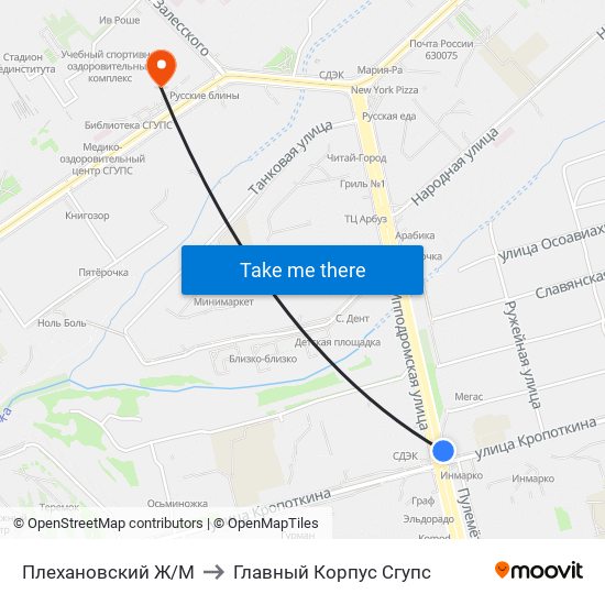 Плехановский Ж/М to Главный Корпус Сгупс map