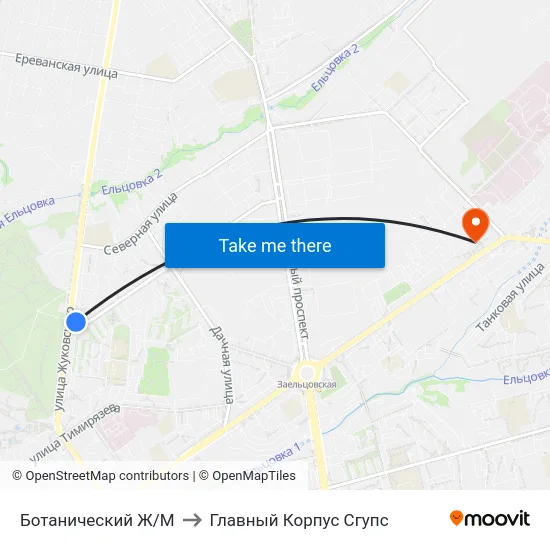 Ботанический Ж/М to Главный Корпус Сгупс map