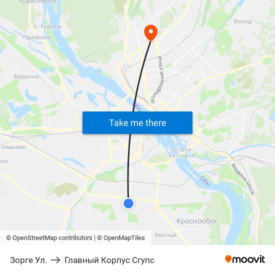 Зорге Ул. to Главный Корпус Сгупс map