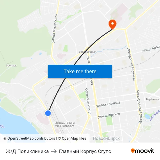 Ж/Д Поликлиника to Главный Корпус Сгупс map