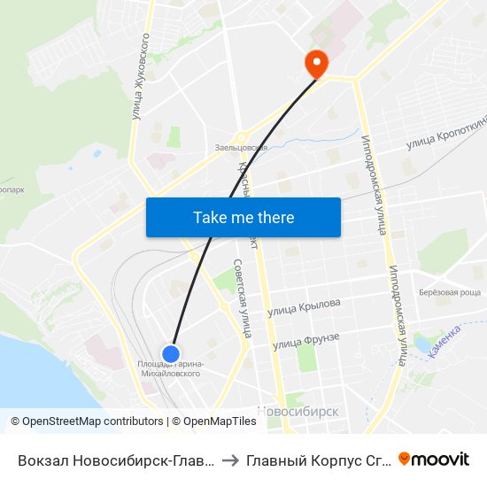 Вокзал Новосибирск-Главный to Главный Корпус Сгупс map