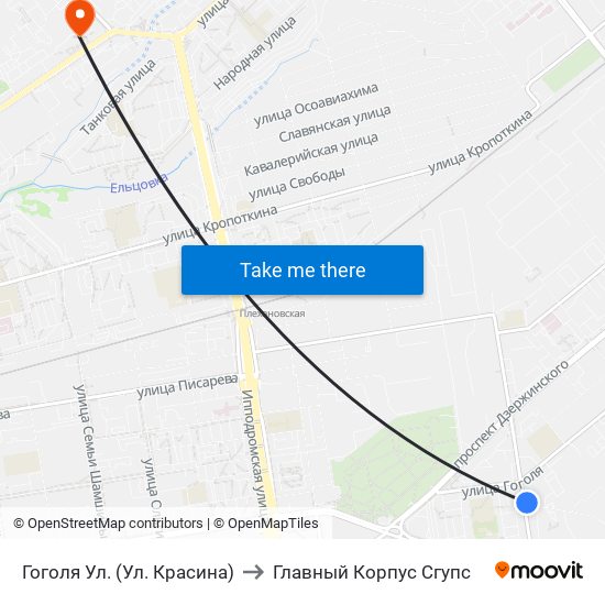 Гоголя Ул. (Ул. Красина) to Главный Корпус Сгупс map