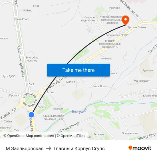 М Заельцовская to Главный Корпус Сгупс map