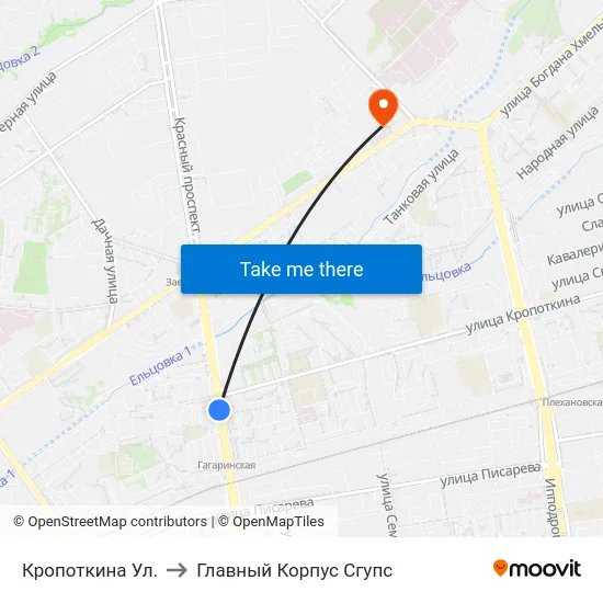 Кропоткина Ул. to Главный Корпус Сгупс map