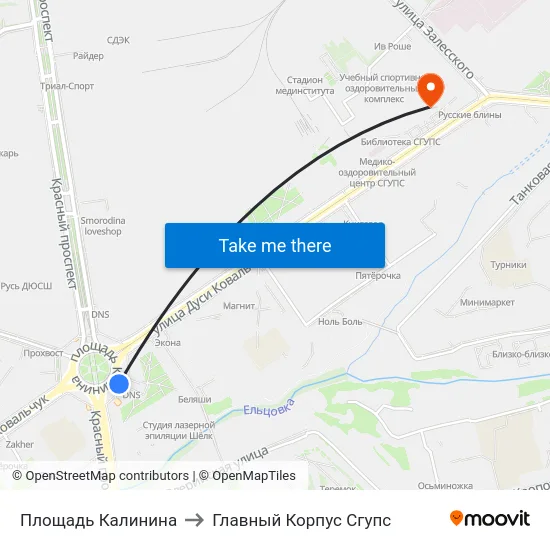 Площадь Калинина to Главный Корпус Сгупс map