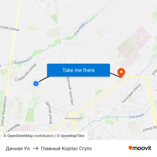 Дачная Ул. to Главный Корпус Сгупс map