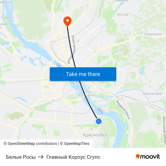 Белые Росы to Главный Корпус Сгупс map
