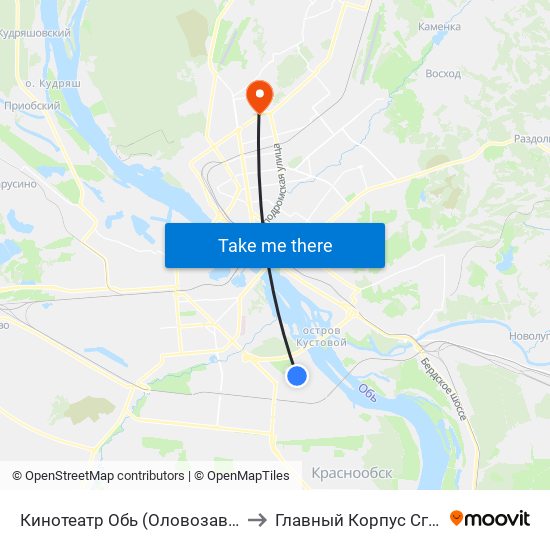 Кинотеатр Обь (Оловозавод.) to Главный Корпус Сгупс map