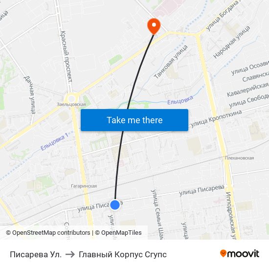 Писарева Ул. to Главный Корпус Сгупс map