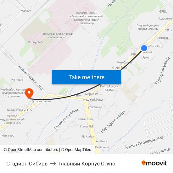 Стадион Сибирь to Главный Корпус Сгупс map