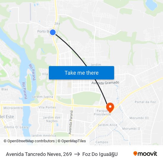 Avenida Tancredo Neves, 269 to Foz Do Iguaã§U map