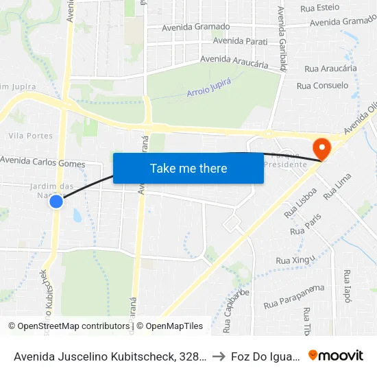 Avenida Juscelino Kubitscheck, 3287-3375 to Foz Do Iguaã§U map