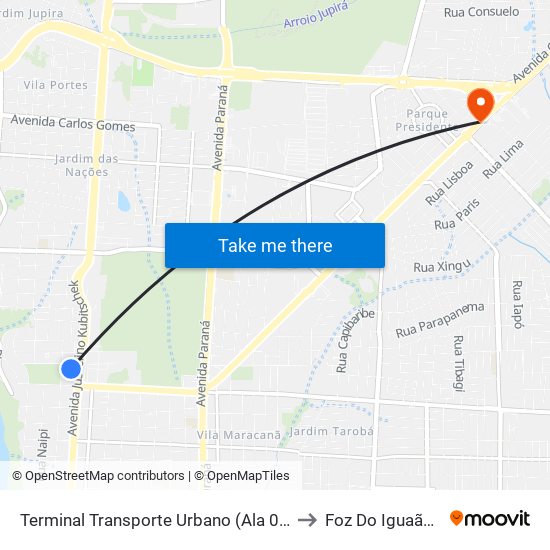 Terminal Transporte Urbano (Ala 02) to Foz Do Iguaã§U map
