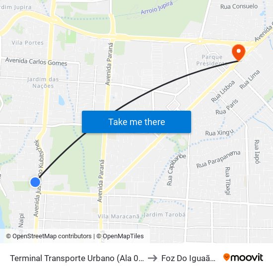 Terminal Transporte Urbano (Ala 01) to Foz Do Iguaã§U map