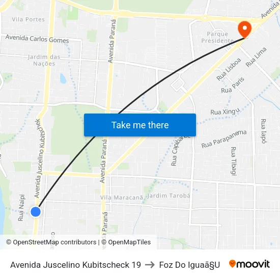 Avenida Juscelino Kubitscheck 19 to Foz Do Iguaã§U map
