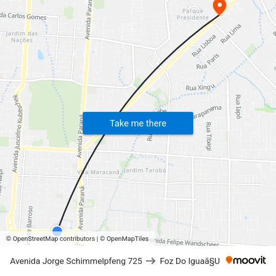 Avenida Jorge Schimmelpfeng 725 to Foz Do Iguaã§U map