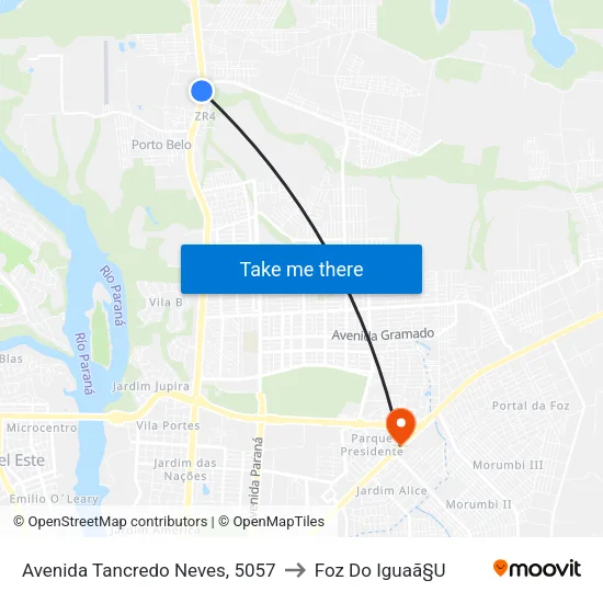 Avenida Tancredo Neves, 5057 to Foz Do Iguaã§U map