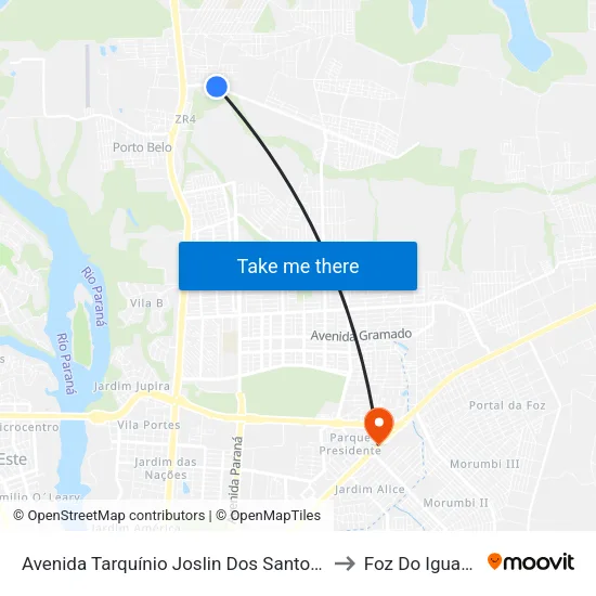 Avenida Tarquínio Joslin Dos Santos 3522 to Foz Do Iguaã§U map