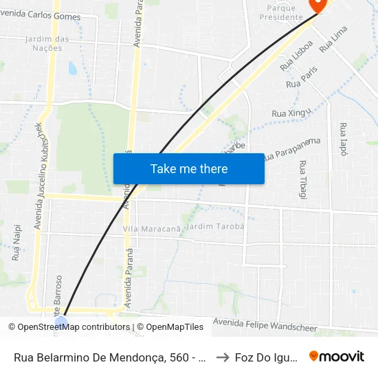 Rua Belarmino De Mendonça, 560 - Patronato to Foz Do Iguaã§U map