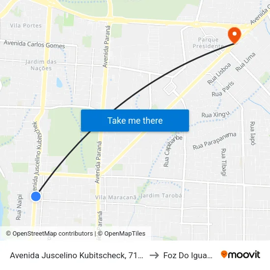Avenida Juscelino Kubitscheck, 710-720 to Foz Do Iguaã§U map