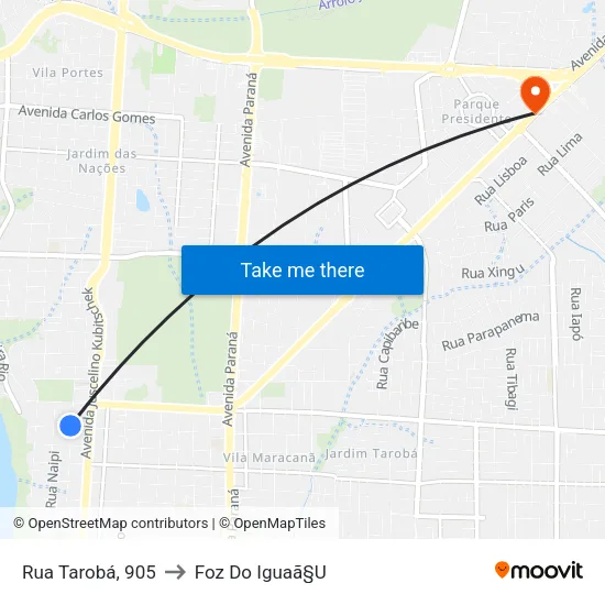 Rua Tarobá, 905 to Foz Do Iguaã§U map
