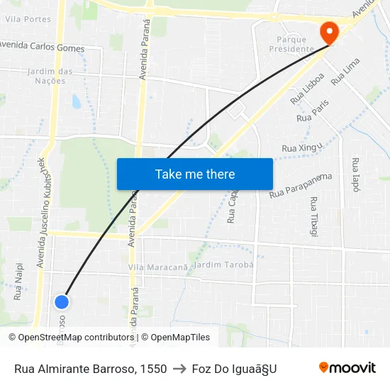 Rua Almirante Barroso, 1550 to Foz Do Iguaã§U map