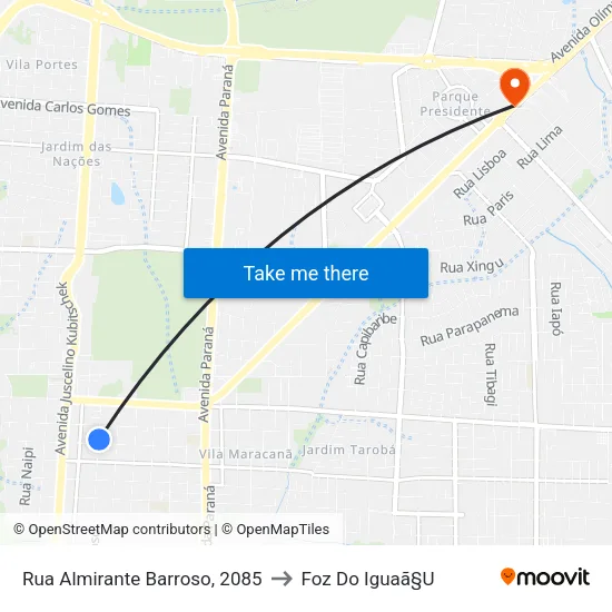 Rua Almirante Barroso, 2085 to Foz Do Iguaã§U map