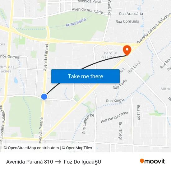 Avenida Paraná 810 to Foz Do Iguaã§U map