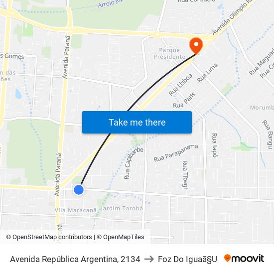 Avenida República Argentina, 2134 to Foz Do Iguaã§U map