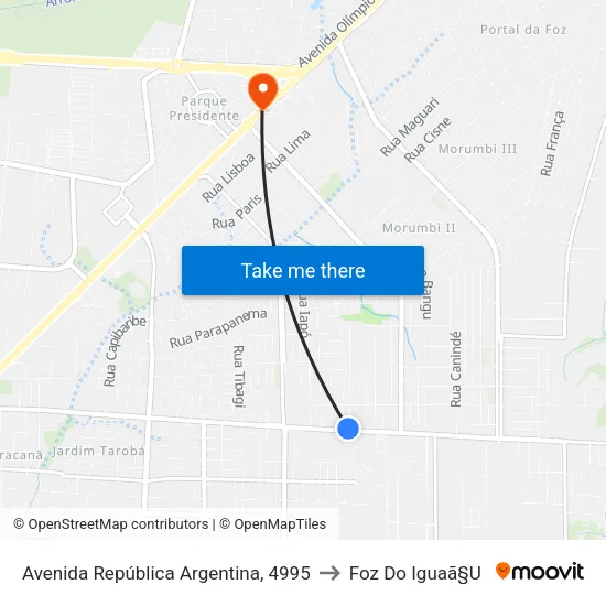 Avenida República Argentina, 4995 to Foz Do Iguaã§U map