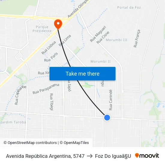 Avenida República Argentina, 5747 to Foz Do Iguaã§U map