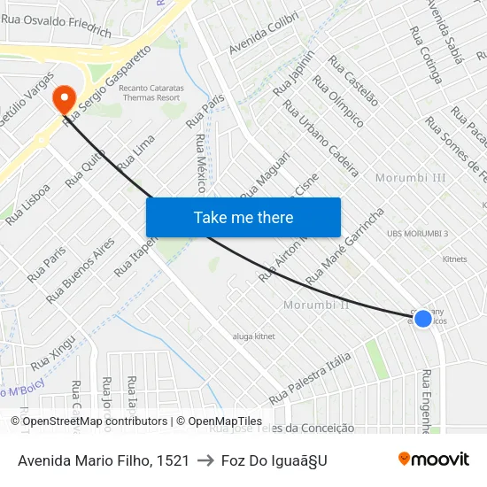 Avenida Mario Filho, 1521 to Foz Do Iguaã§U map