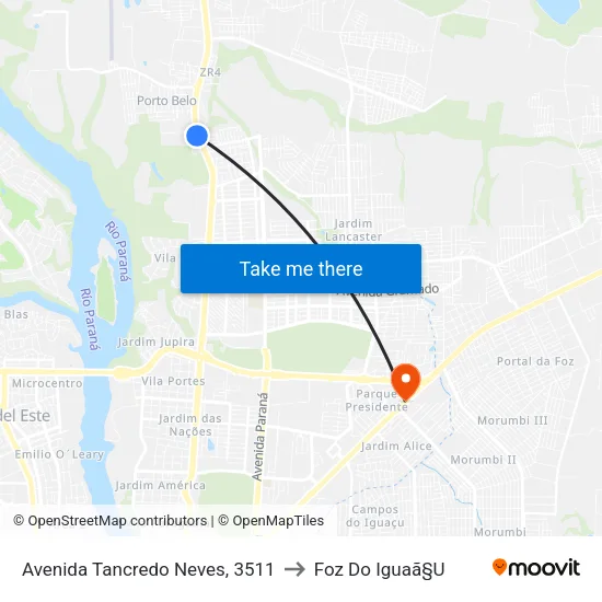 Avenida Tancredo Neves, 3511 to Foz Do Iguaã§U map
