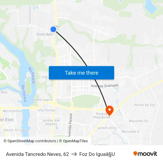 Avenida Tancredo Neves, 62 to Foz Do Iguaã§U map