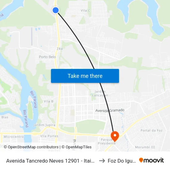 Avenida Tancredo Neves 12901 - Itaipu Binacional to Foz Do Iguaã§U map