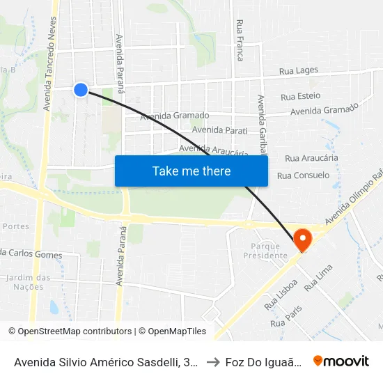 Avenida Silvio Américo Sasdelli, 386 to Foz Do Iguaã§U map