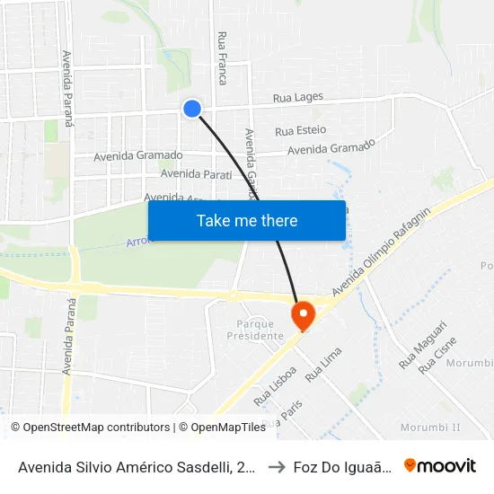 Avenida Silvio Américo Sasdelli, 2133 to Foz Do Iguaã§U map
