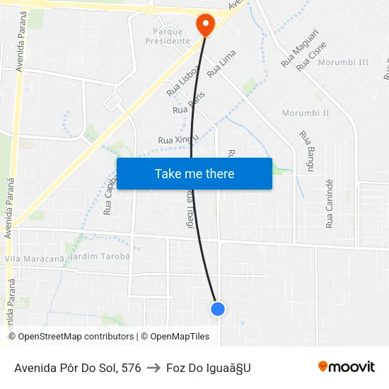 Avenida Pôr Do Sol, 576 to Foz Do Iguaã§U map