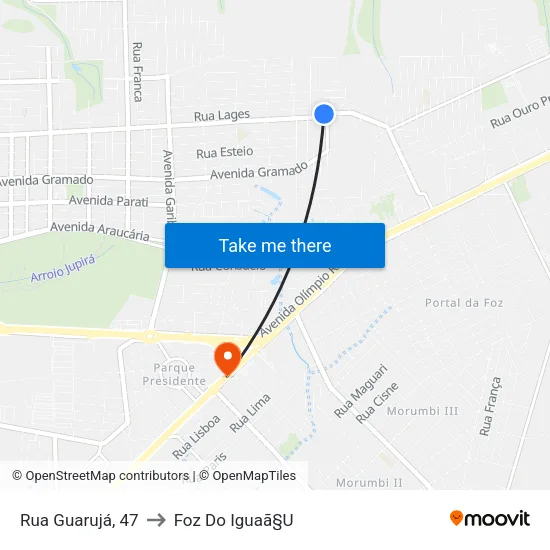 Rua Guarujá, 47 to Foz Do Iguaã§U map
