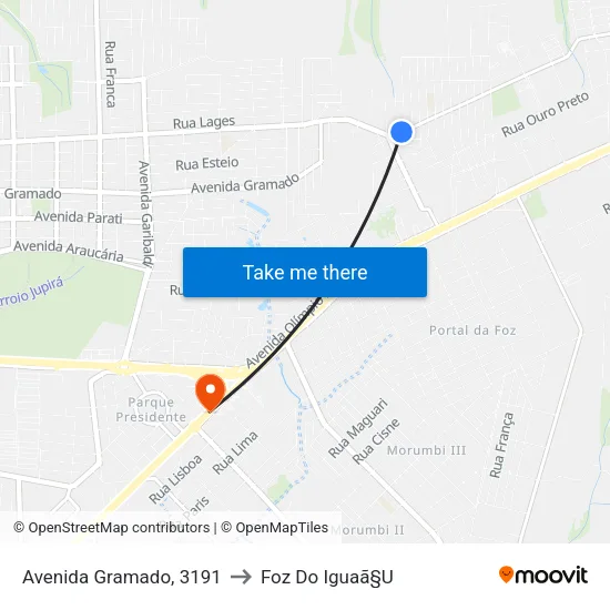 Avenida Gramado, 3191 to Foz Do Iguaã§U map