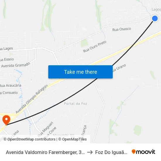 Avenida Valdomiro Faremberger, 370 to Foz Do Iguaã§U map