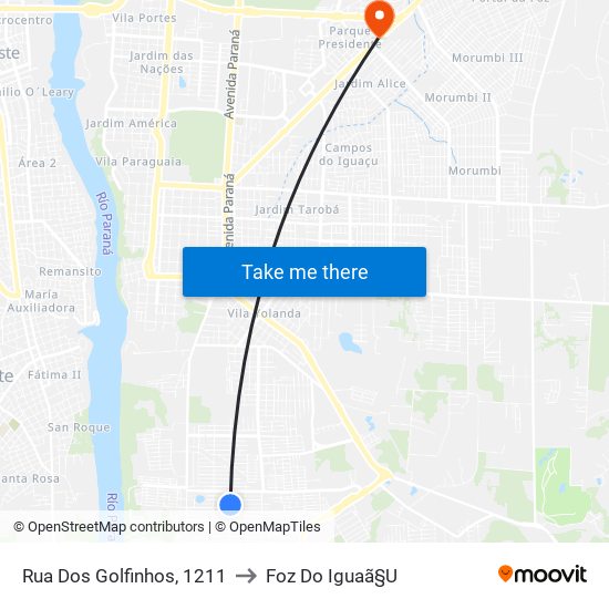 Rua Dos Golfinhos, 1211 to Foz Do Iguaã§U map