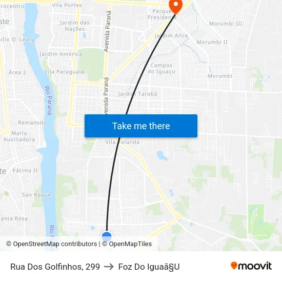 Rua Dos Golfinhos, 299 to Foz Do Iguaã§U map