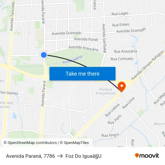 Avenida Paraná, 7786 to Foz Do Iguaã§U map