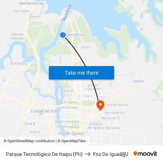 Parque Tecnológico De Itaipu (Pti) to Foz Do Iguaã§U map