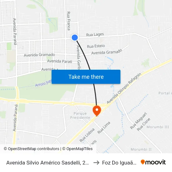 Avenida Silvio Américo Sasdelli, 2573 to Foz Do Iguaã§U map