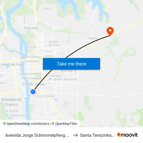 Avenida Jorge Schimmelpfeng 50 - Igreja Matriz to Santa Terezinha De Itaipu map