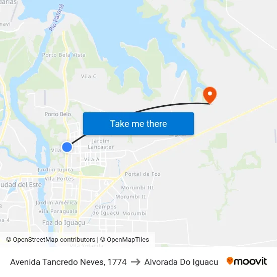 Avenida Tancredo Neves, 1774 to Alvorada Do Iguacu map